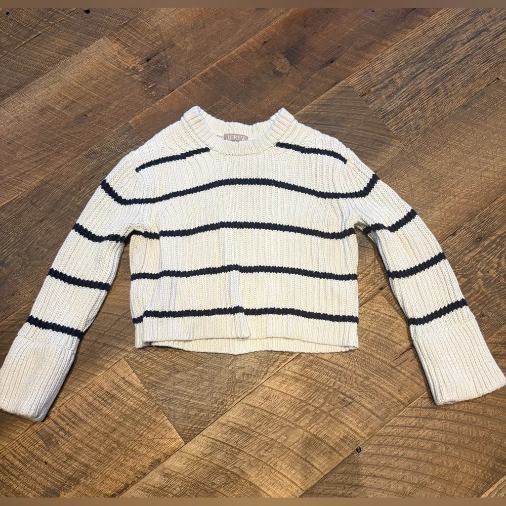 J.Crew Striped Cropped Sweater Heavy Cotton Knit Size S